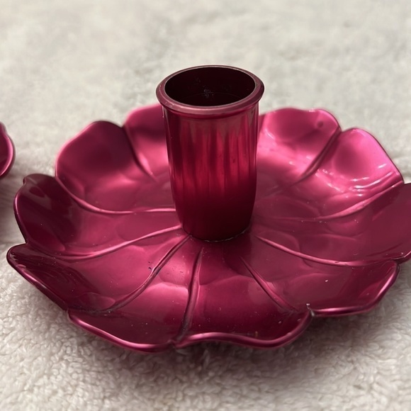 Kraftware Pink Aluminum Candle stick Holders 1950s - Picture 3 of 10